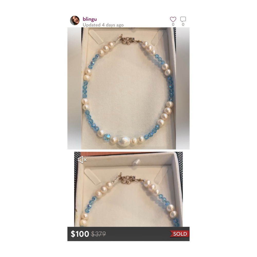 Sold Pearls & Aqua Marine Necklace